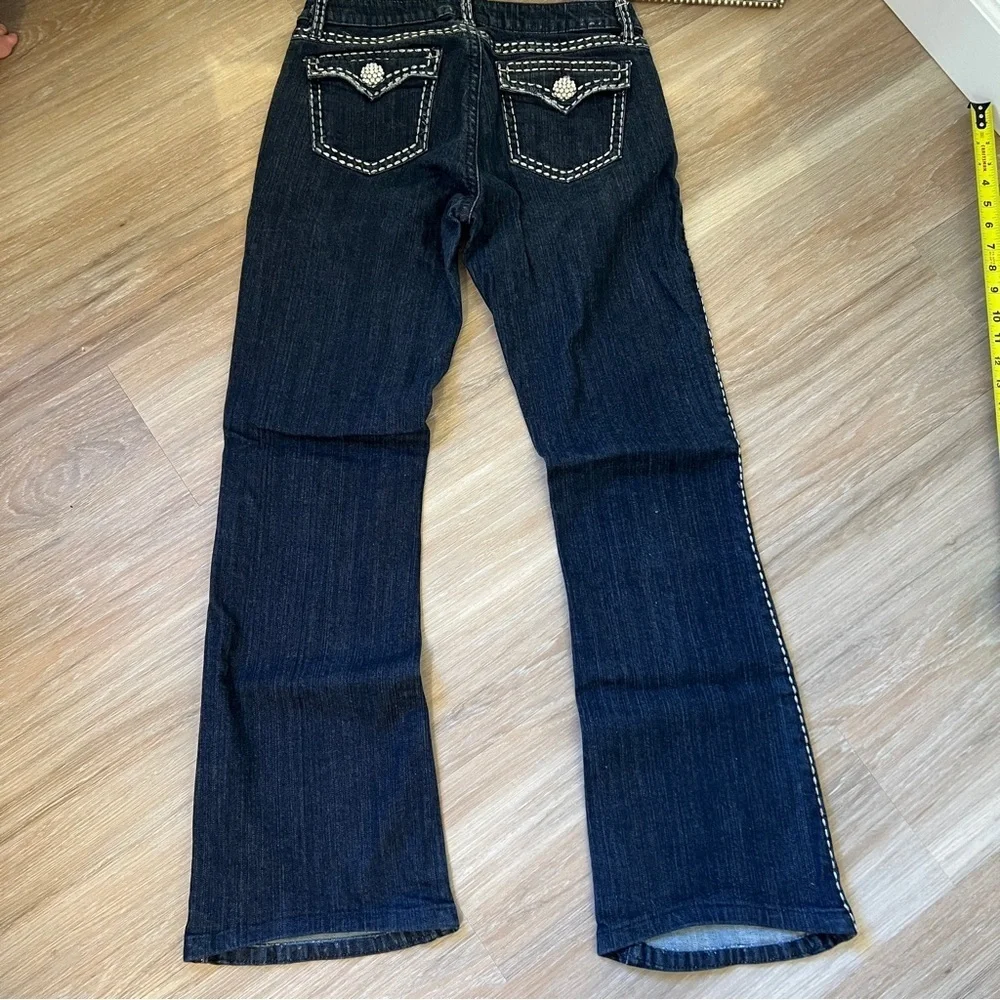 Rock 47 by Wrangler Dark Wash Low Rise Jeans Size 7/34 Rhinestone Detail